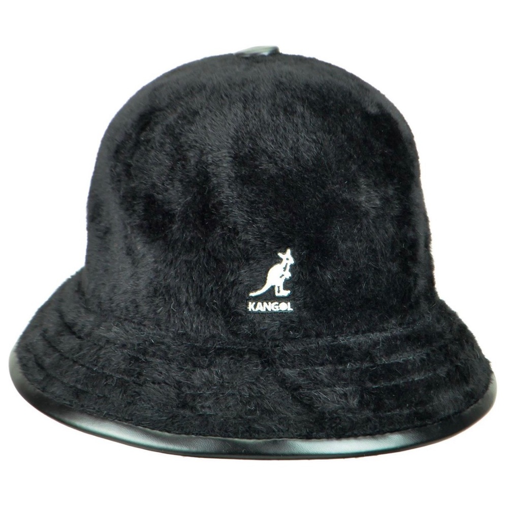 Kangol Black Shavora Genuine Angora Rabbit Fur / PU Leather Bucket Hat